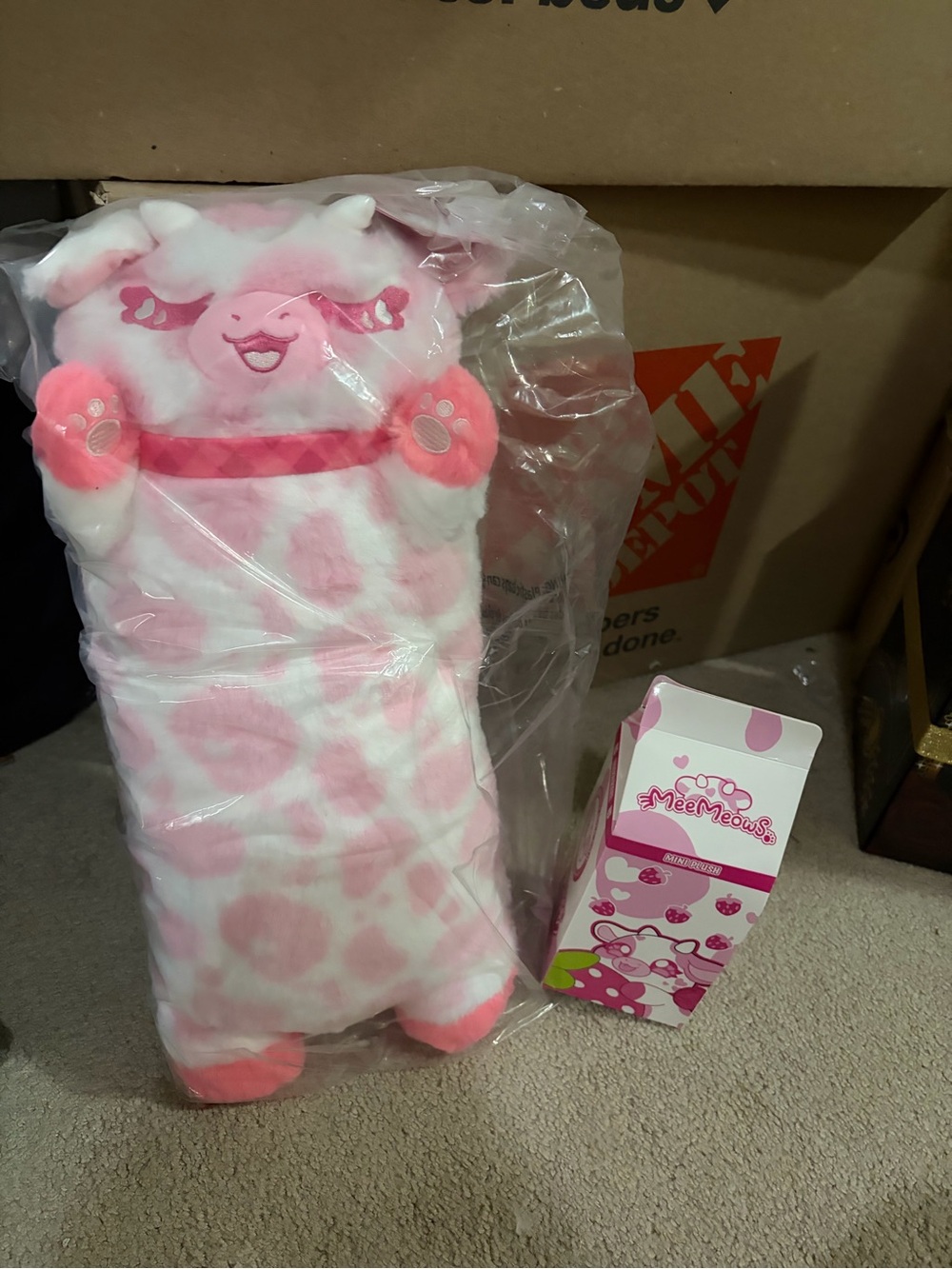 Aphmau Meemeows 19 Inch Strawberry Milk Cow Long Plush NEW 2025 + mini meemeow